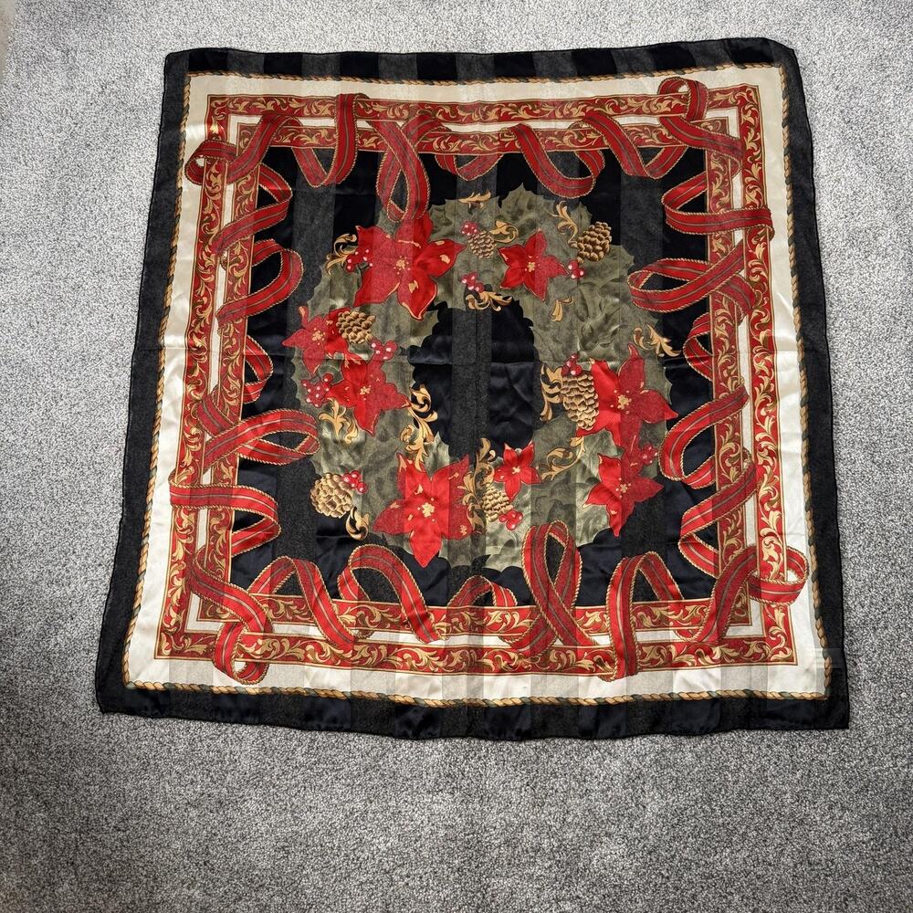 Vintage 90s Y2K The Specialty House Scarf 31x32 Silk Holiday Christmas Baroque